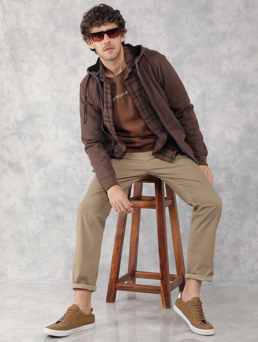 men solid brown polyester hooded sweatshirt - 21495961 -  Standard Image - 5