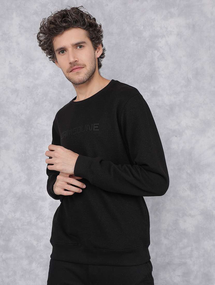 men black polycotton chest print sweatshirt