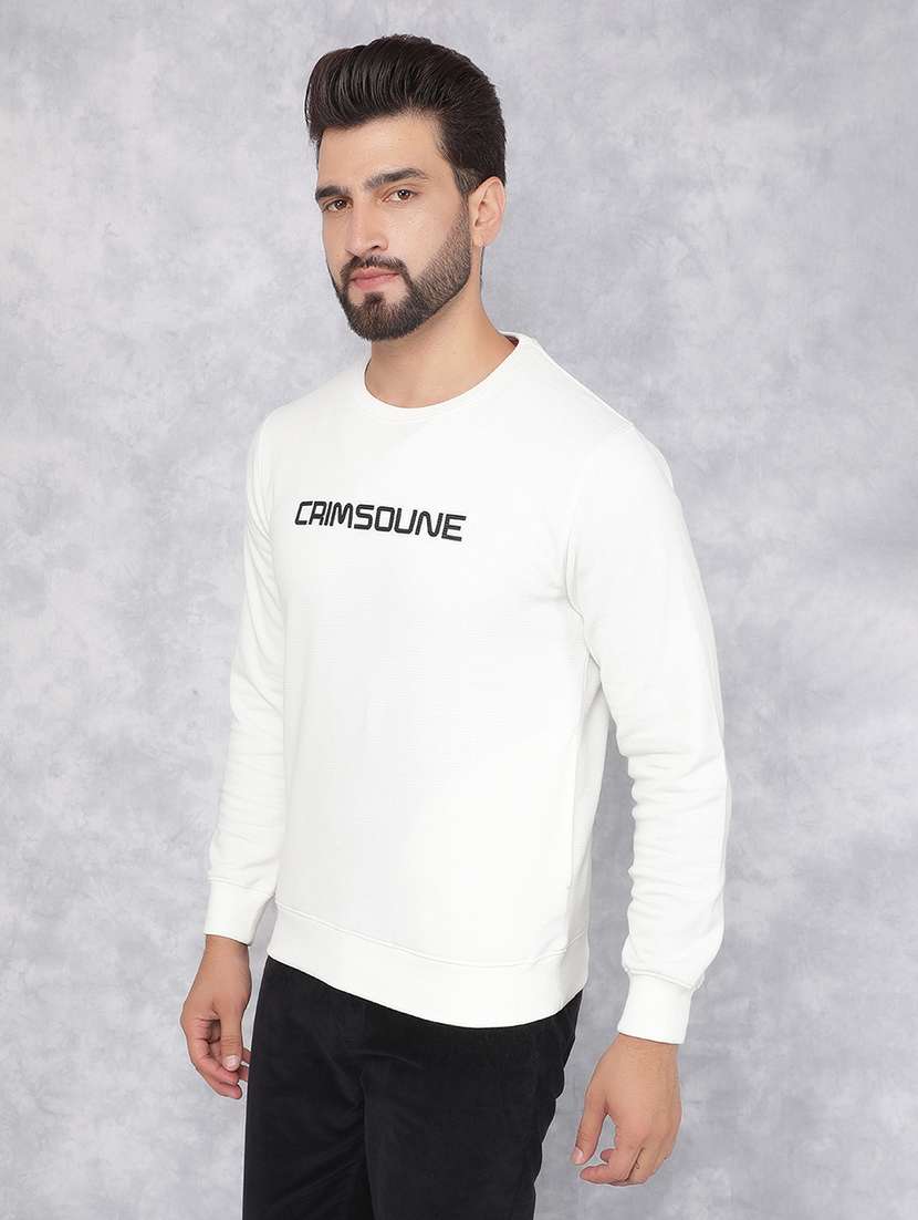 men white cotton blend chest print sweatshirt