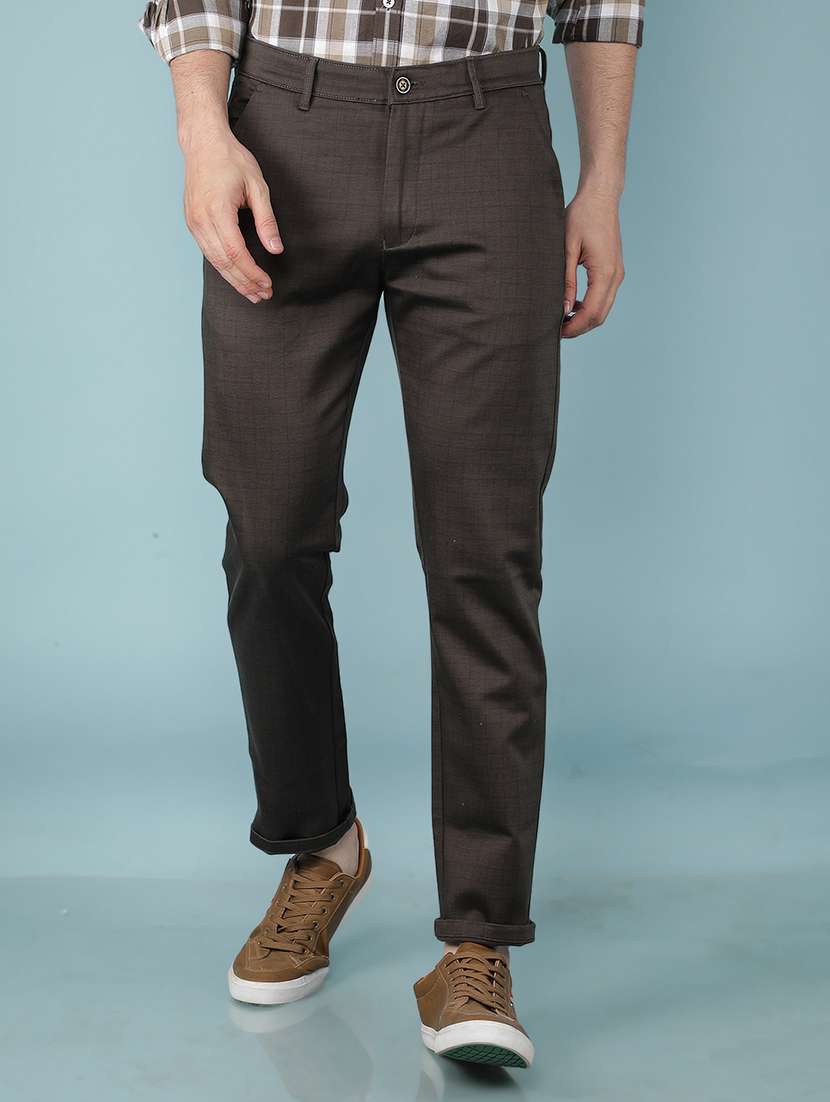 men mid rise checkered chino trouser