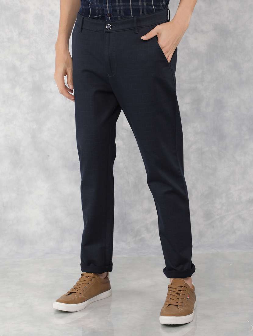 men mid rise checkered chino trouser