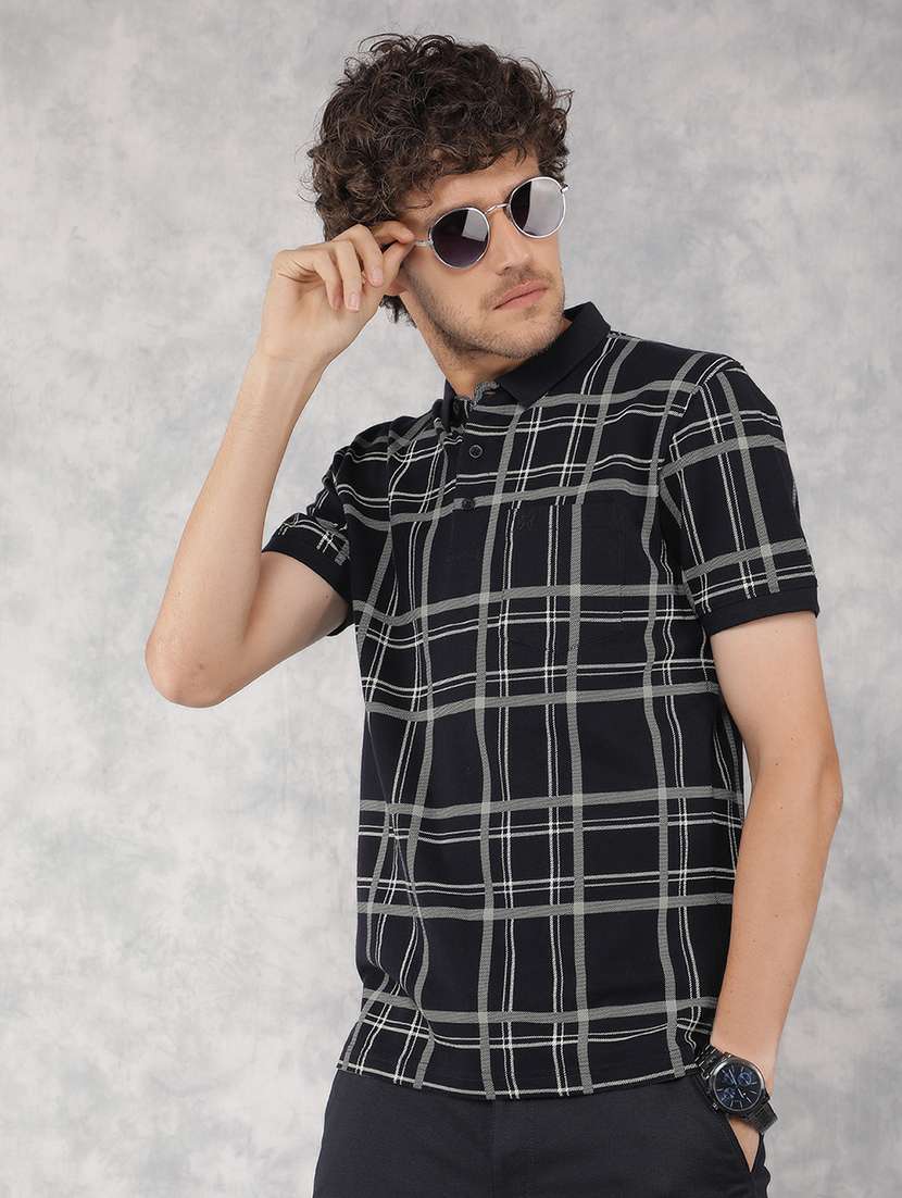 men polo neck checkered t-shirt