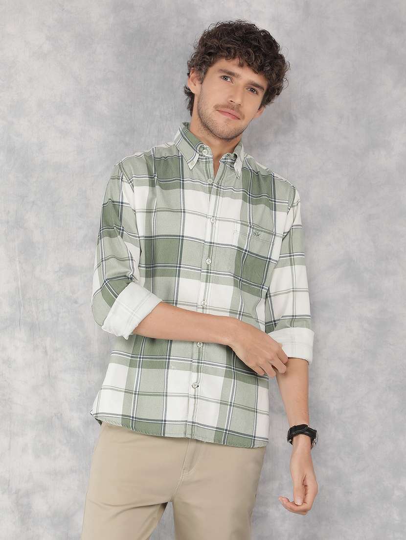 men long sleeve checkered casual shirt