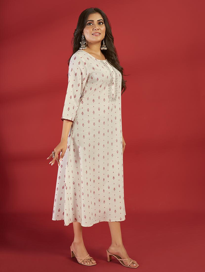 women three quarter sleeve a-line kurta - 21496398 - Standard Image - 3