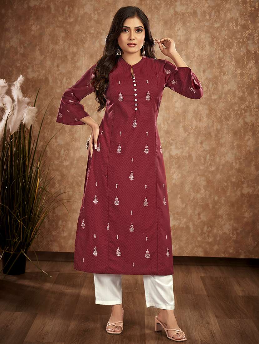 women maroon rayon straight kurta - 21496400 - Zoom Image - 0