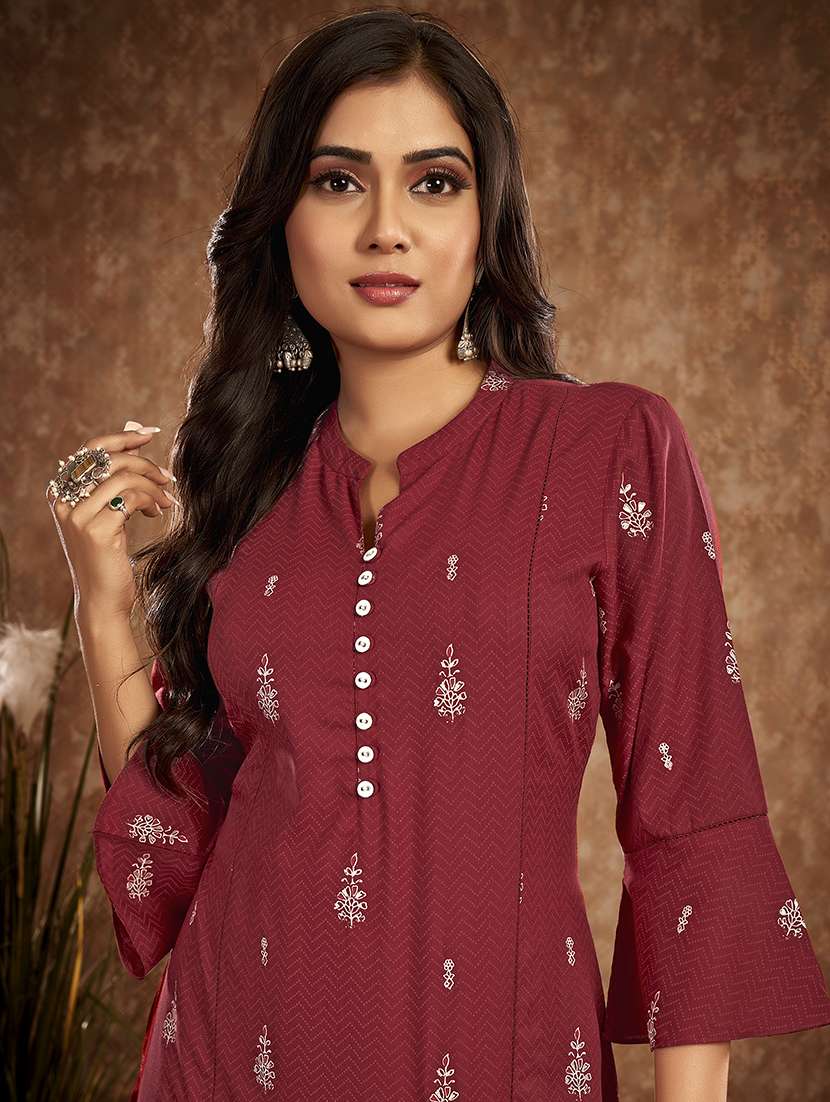 women maroon rayon straight kurta - 21496400 - Standard Image - 5