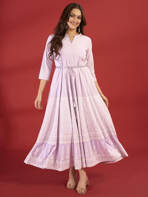 women lavender georgette a-line ethnic dress - 21496446 - Standard Image - 0