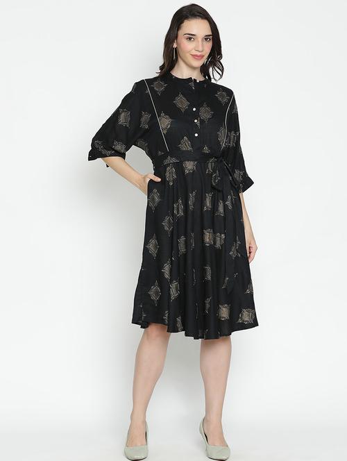 women black polyester fit & flare dress - 21496465 -  Standard Image - 0