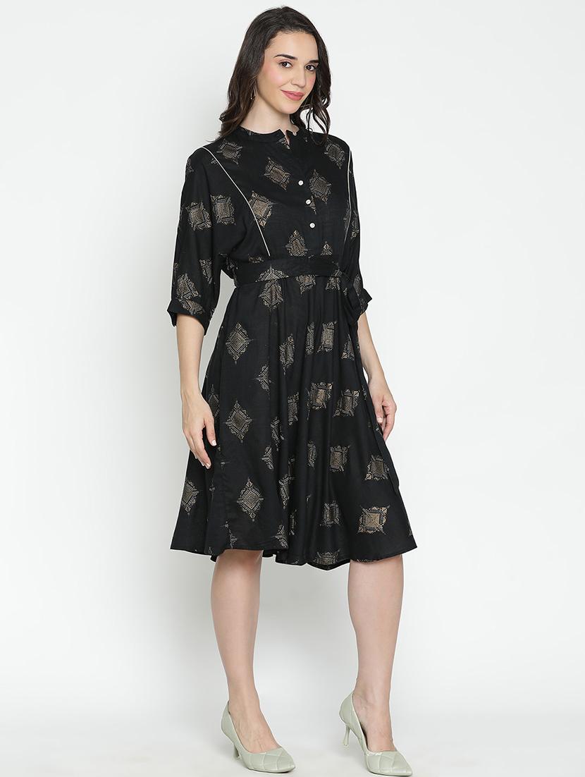 women black polyester fit & flare dress - 21496465 - Standard Image - 3