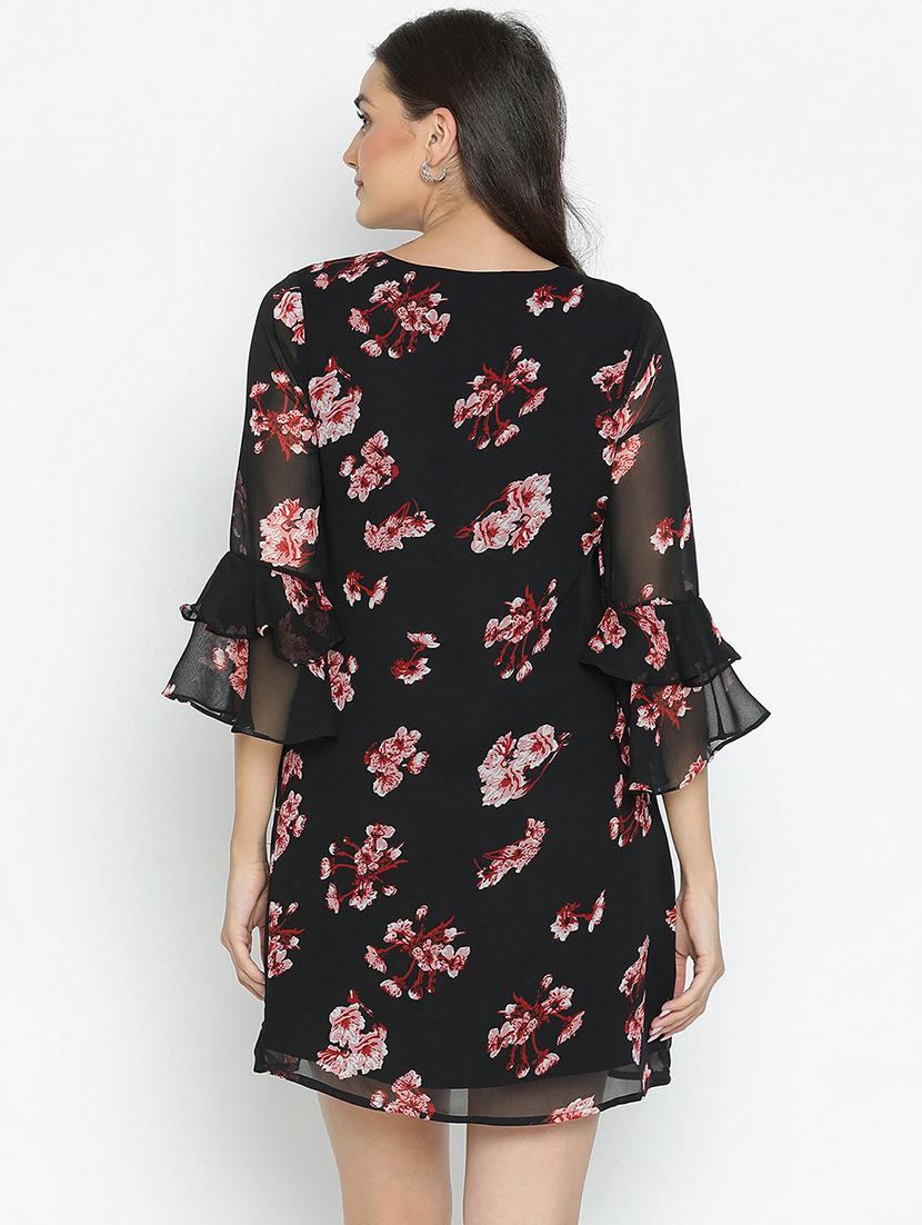 black floral printed fit & flare dress - 21496466 - Standard Image - 3