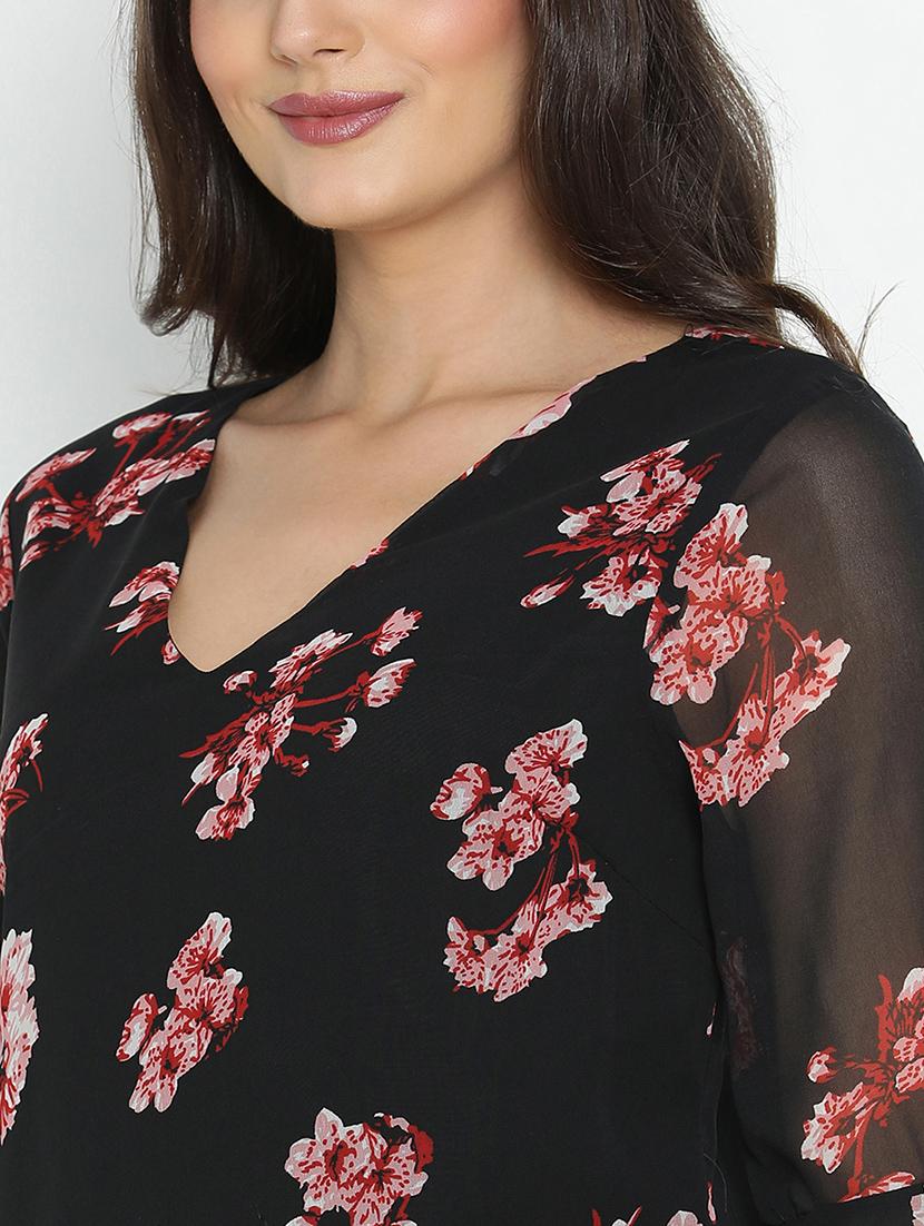 black floral printed fit & flare dress - 21496466 - Standard Image - 5