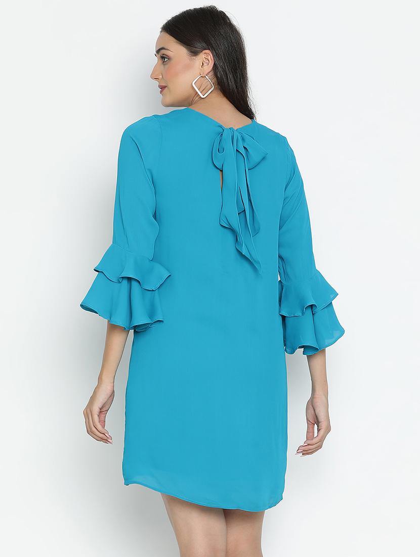 women blue polyester a-line dress - 21496471 - Standard Image - 3