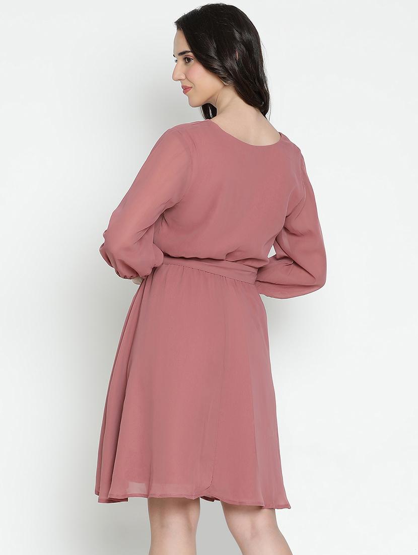 peach solid fit & flare dress - 21496475 - Standard Image - 3