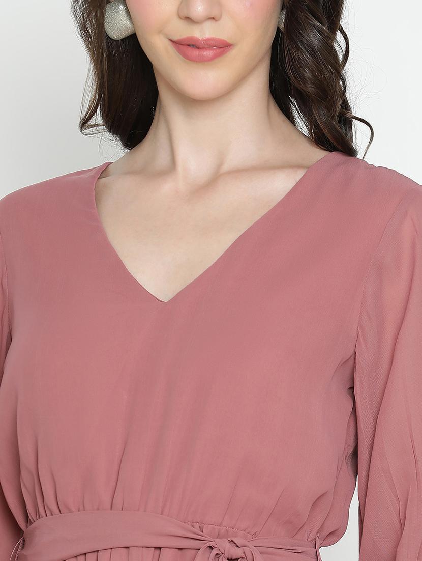 peach solid fit & flare dress - 21496475 - Standard Image - 5