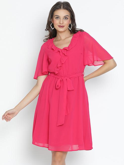 pink solid fit & flare dress - 21496483 - Standard Image - 0