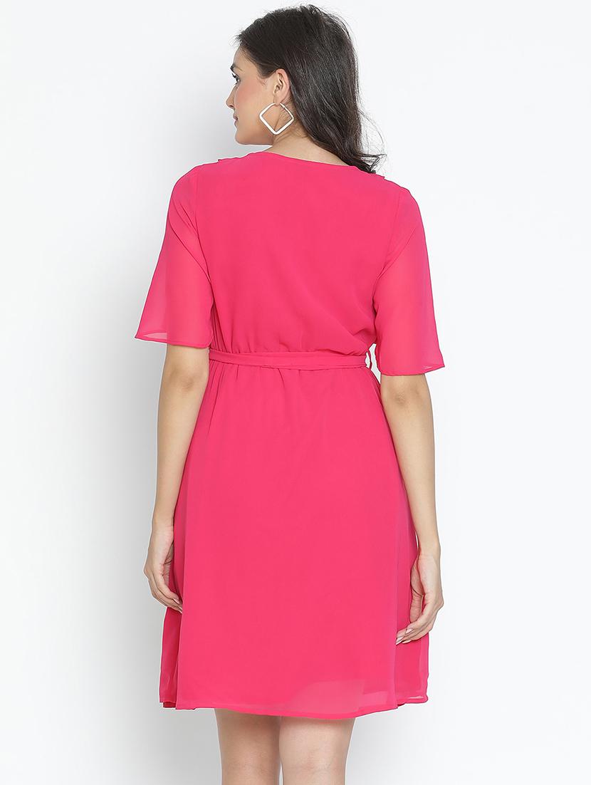 pink solid fit & flare dress - 21496483 - Standard Image - 3