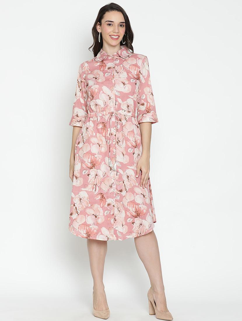 pink floral printed fit & flare dress - 21496485 - Zoom Image - 0