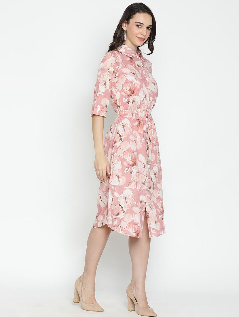pink floral printed fit & flare dress - 21496485 - Standard Image - 3