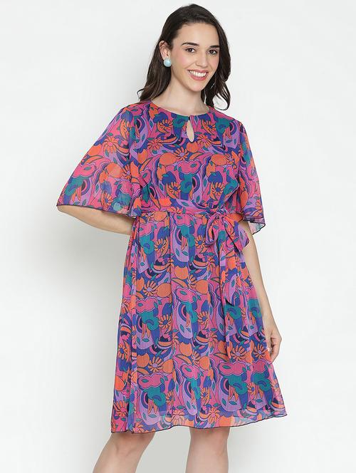 multicolored abstract printed fit & flare dress - 21496486 - Standard Image - 0