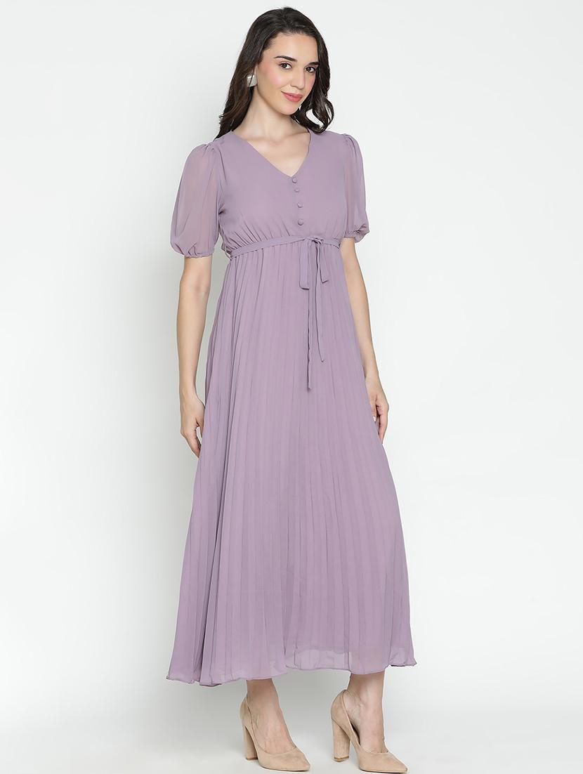 women purple polyester fit & flare dress - 21496487 - Standard Image - 3