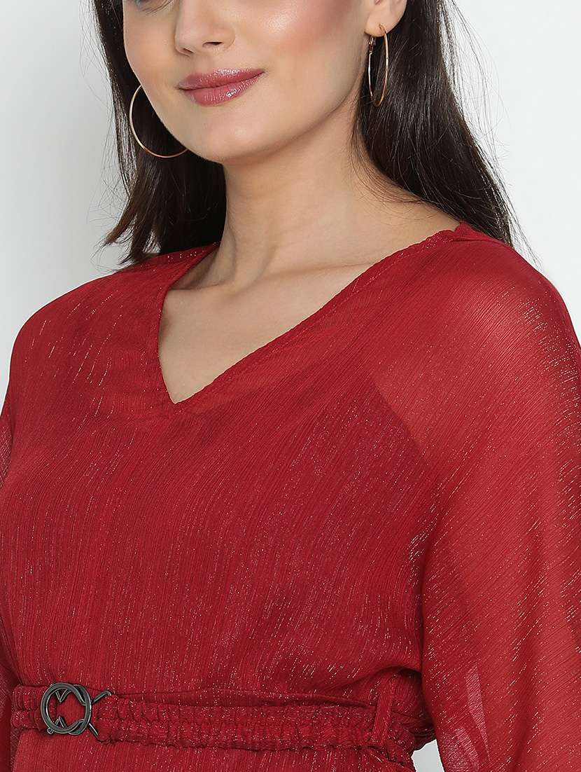 maroon self-designed fit & flare dress - 21496488 - Standard Image - 5