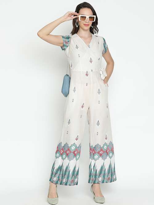 white printed full leg jumpsuit - 21496498 -  Standard Image - 0