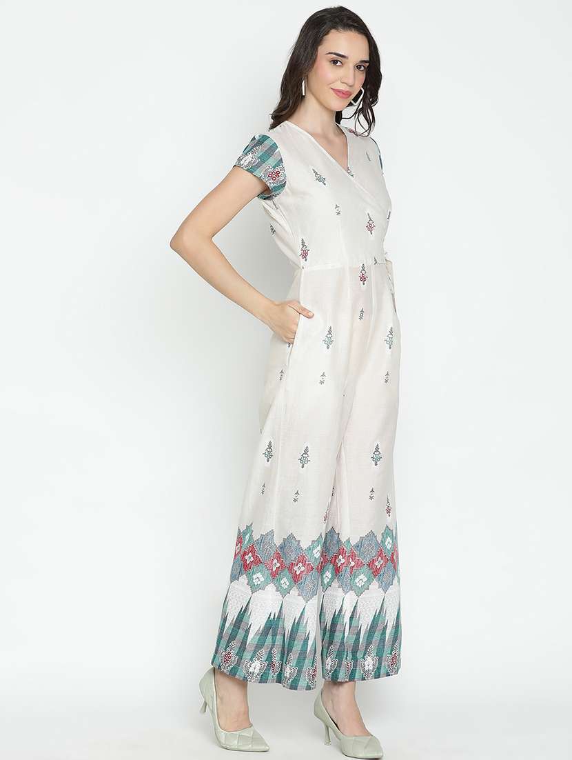 white printed full leg jumpsuit - 21496498 -  Standard Image - 3