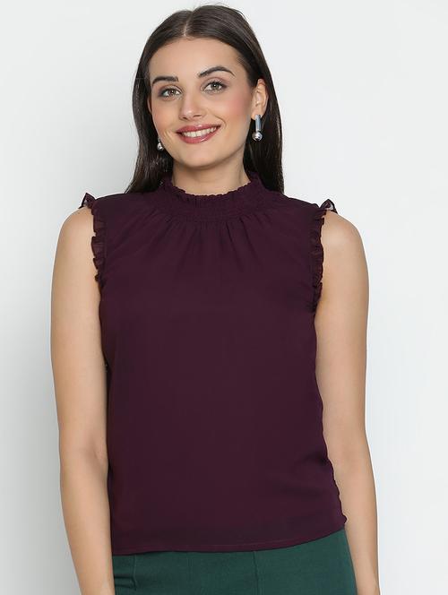 women purple polyester straight top - 21496502 - Standard Image - 0