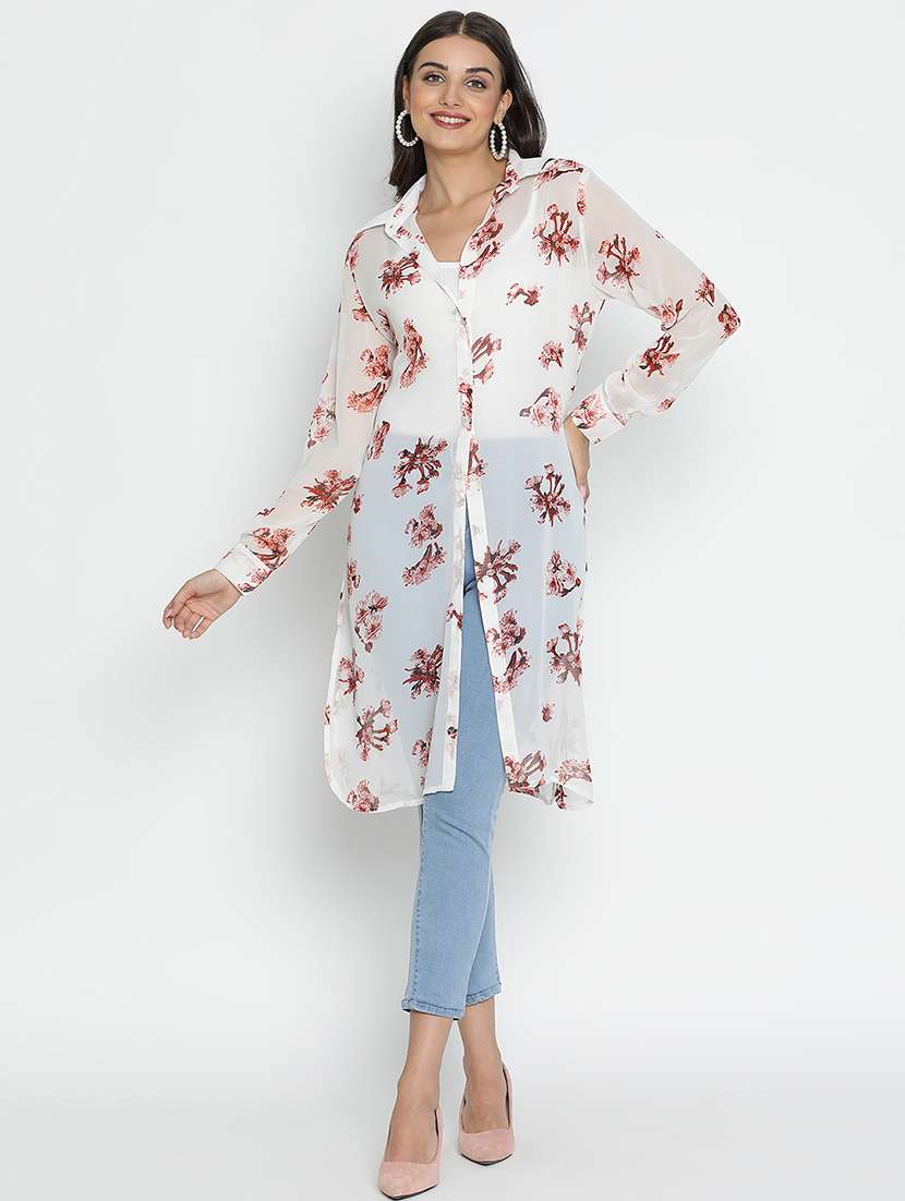 white floral printed regular shrug - 21496514 -  Zoom Image - 0