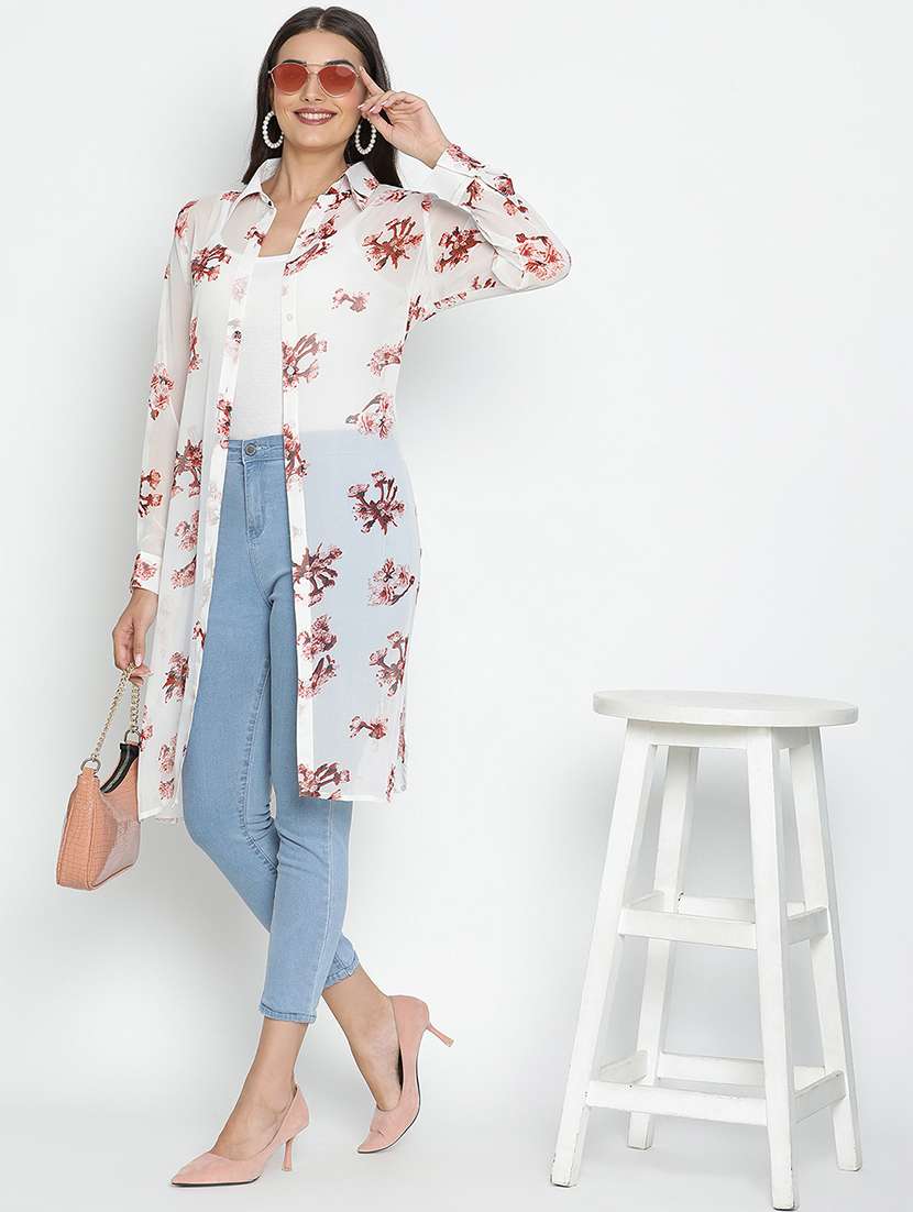 white floral printed regular shrug - 21496514 - Standard Image - 3