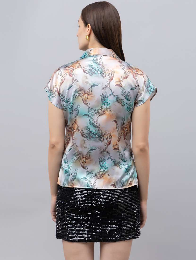 women printed lapel neck short sleeves shirt - 21496534 -  Standard Image - 3