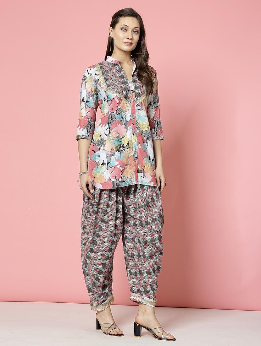 women multi coloured rayon dhotti and top co-ord set - 21496542 - Standard Image - 3