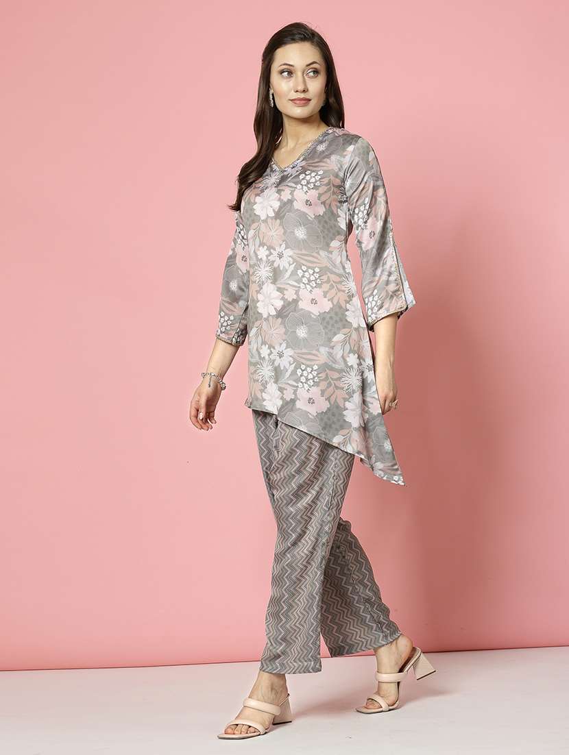 women grey silk blend shirt and trouser co-ord set - 21496548 -  Standard Image - 3