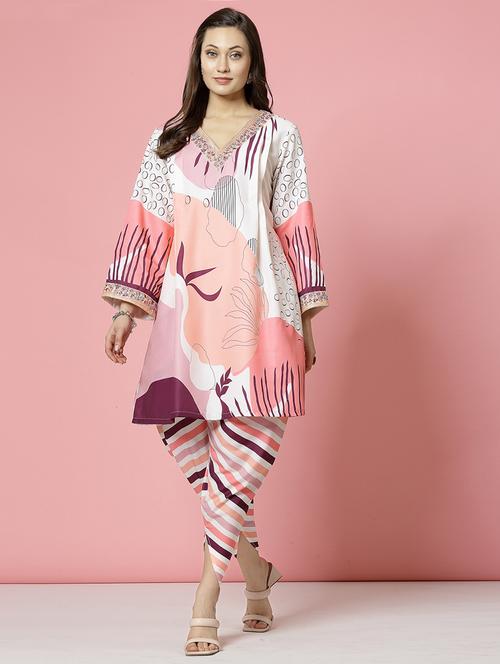 women white rayon dhotti and top co-ord set - 21496549 - Standard Image - 0