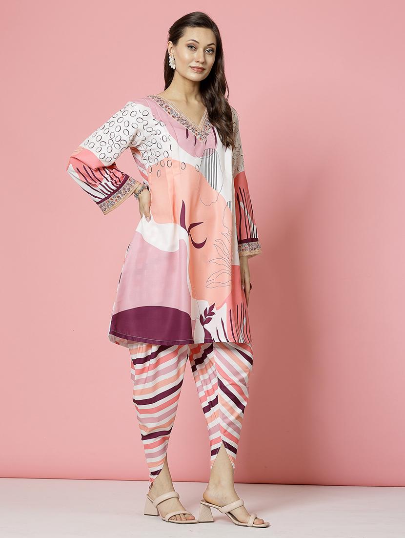 women white rayon dhotti and top co-ord set - 21496549 - Standard Image - 3