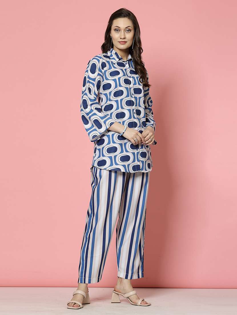 women blue rayon shirt and trouser co-ord set - 21496551 -  Standard Image - 3