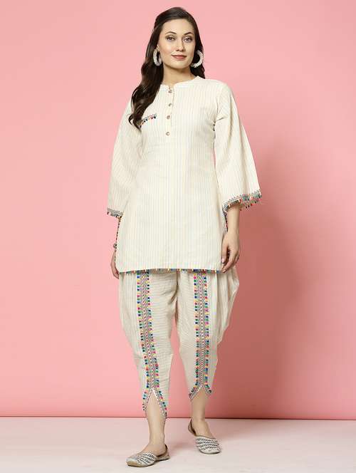 women off white cotton dhotti and top co-ord set - 21496556 -  Standard Image - 0