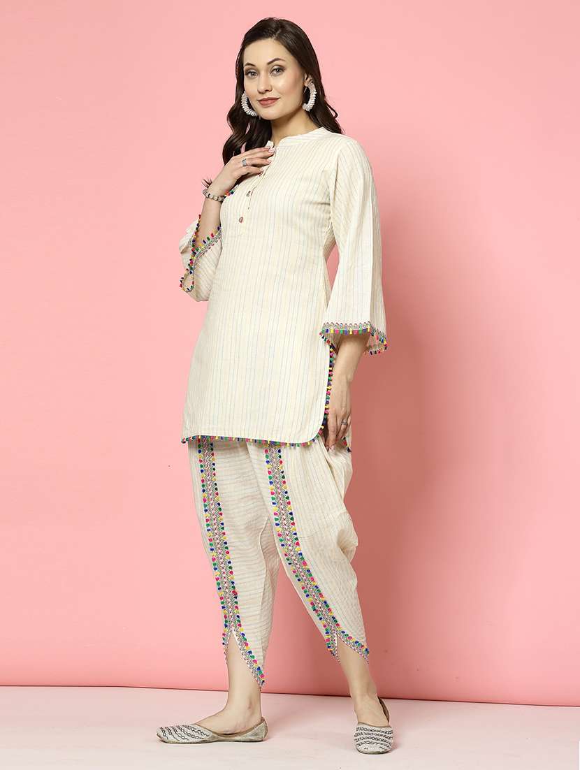 women off white cotton dhotti and top co-ord set - 21496556 -  Standard Image - 3