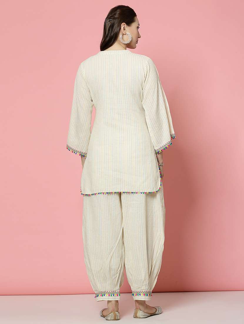 women off white cotton top and dhotti co-ord set - 21496557 -  Standard Image - 5
