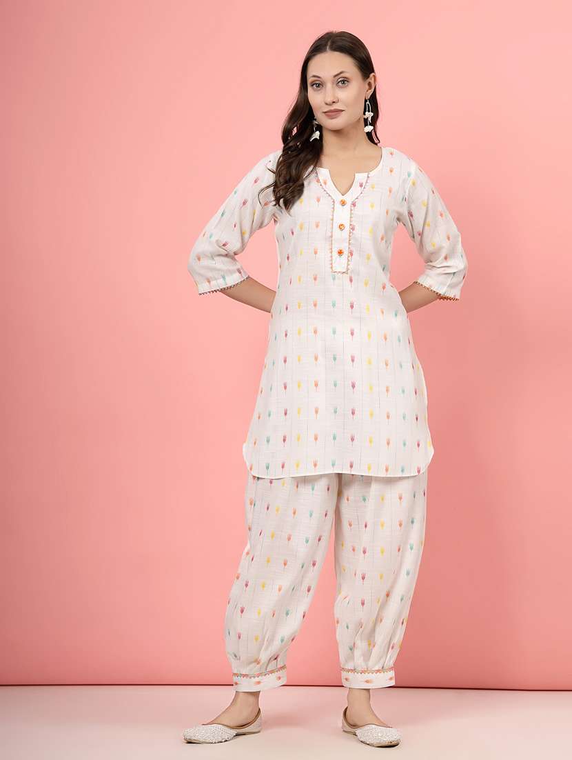 women off white cotton dhotti and top co-ord set