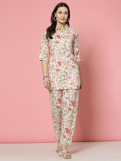 women white rayon shirt and trouser co-ord set - 21496566 -  Standard Image - 0