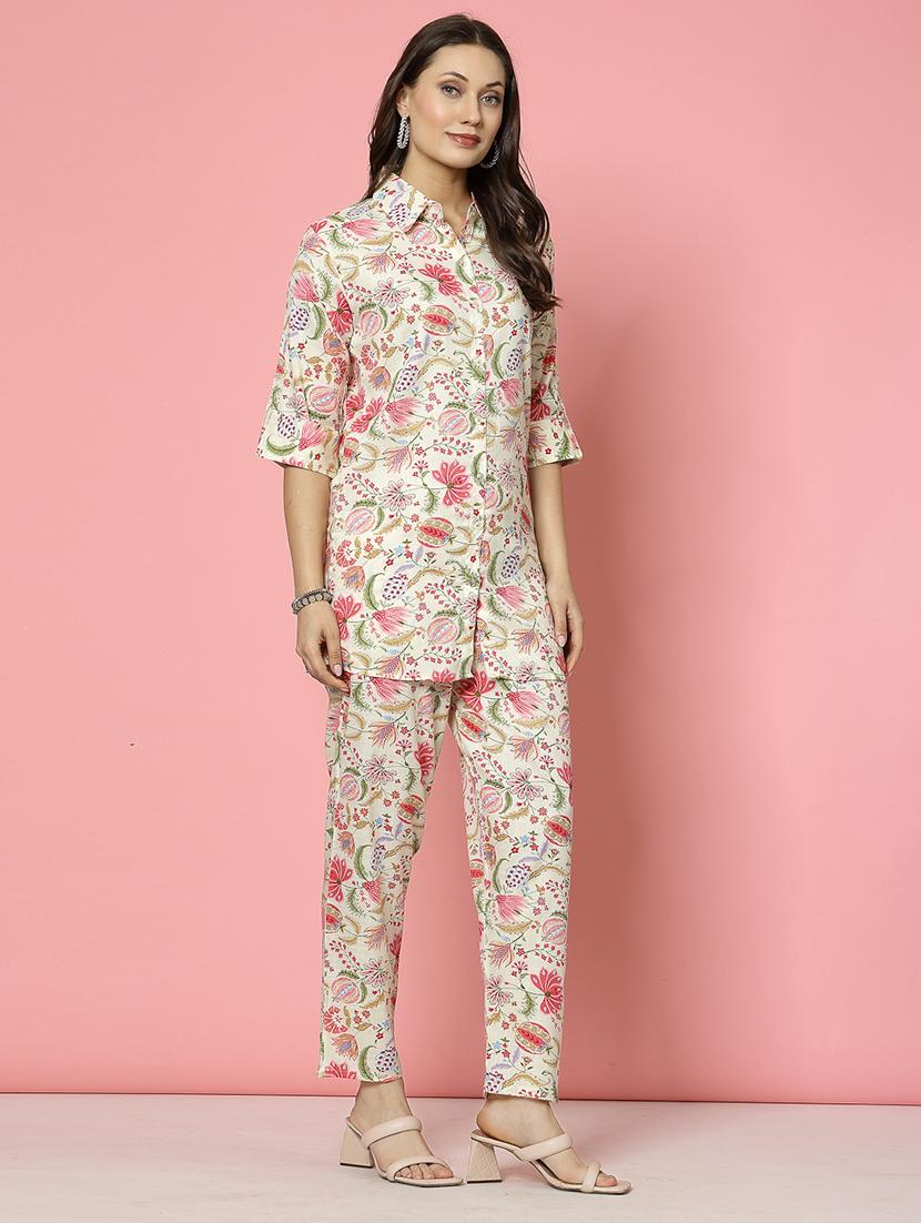 women white rayon shirt and trouser co-ord set - 21496566 - Standard Image - 3