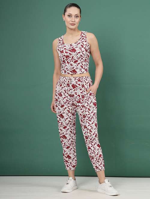 women maroon polyester blend t-shirt & jogger co-ord set - 21496576 -  Standard Image - 0