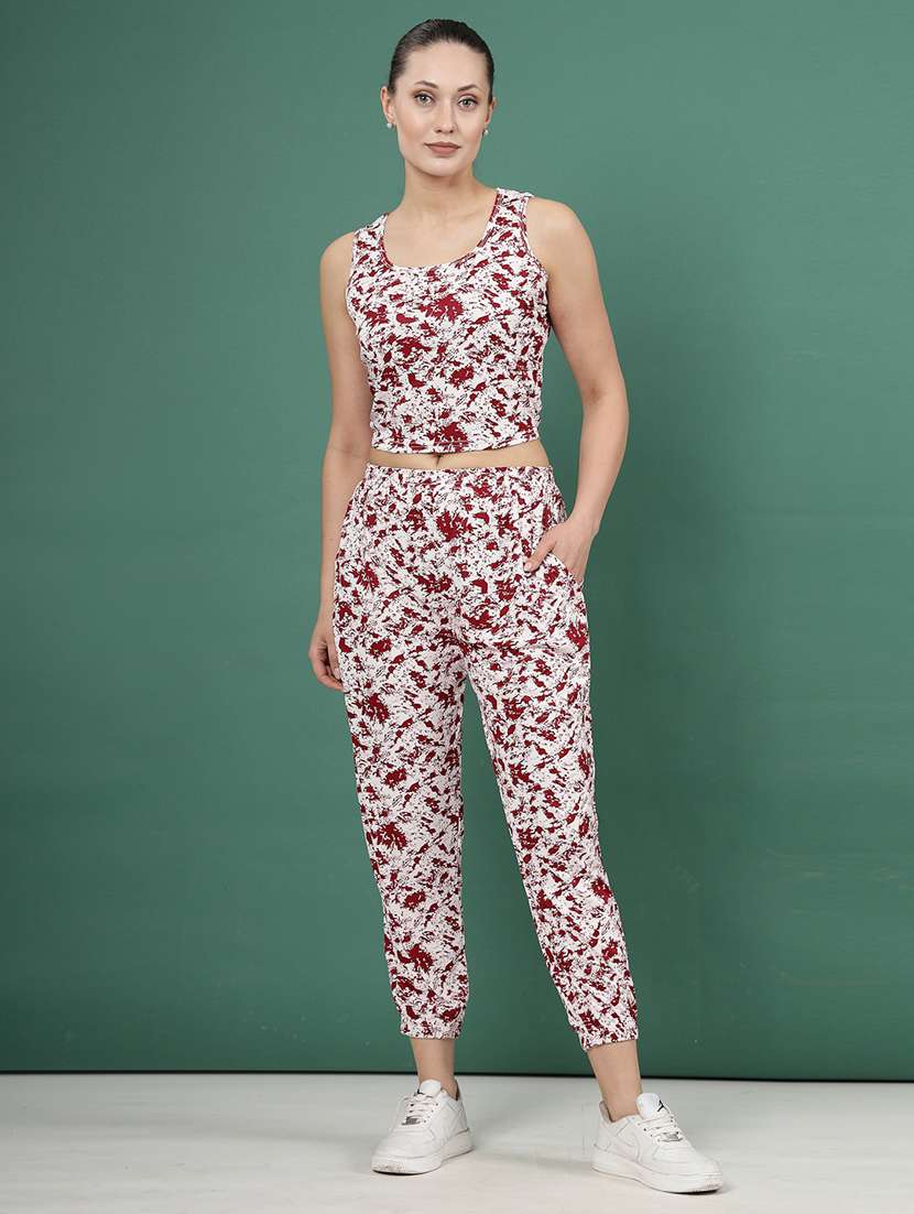 women maroon polyester blend t-shirt & jogger co-ord set - 21496576 -  Zoom Image - 0