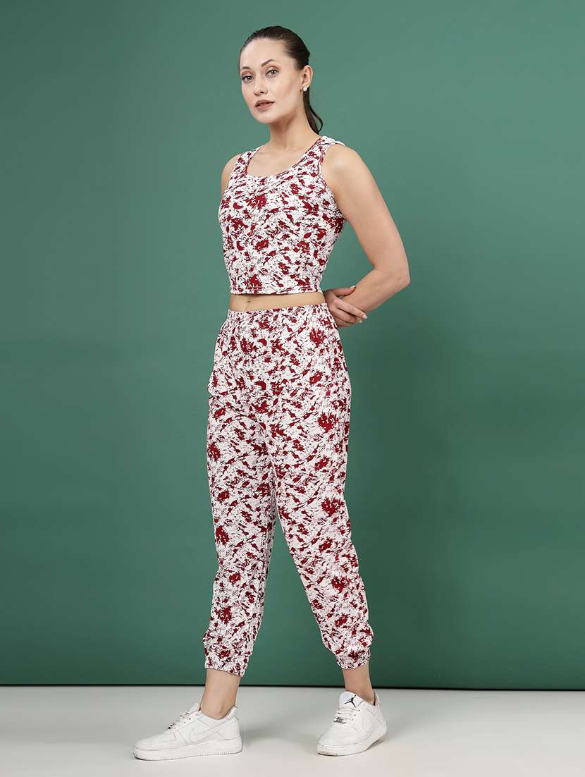 women maroon polyester blend t-shirt & jogger co-ord set - 21496576 -  Standard Image - 3