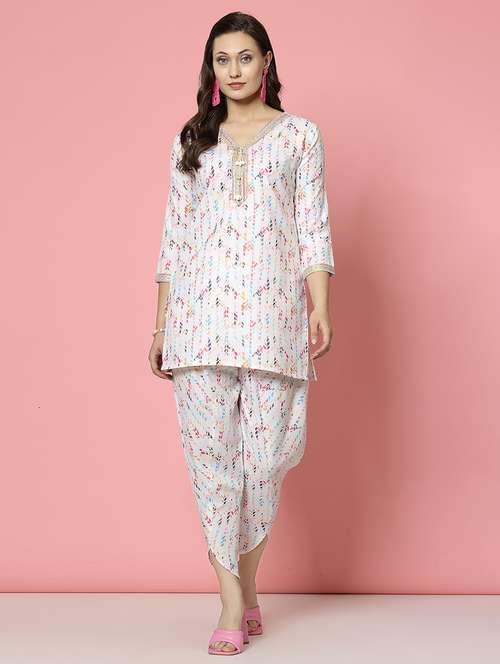 women off white cotton top & dhotti co-ord set - 21496580 -  Standard Image - 0