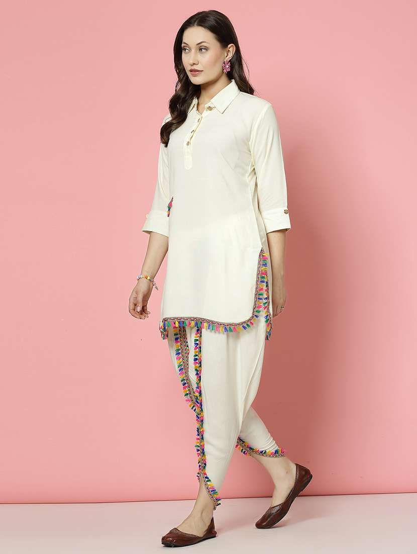 women off white rayon dhotti and top co-ord set - 21496585 -  Standard Image - 3