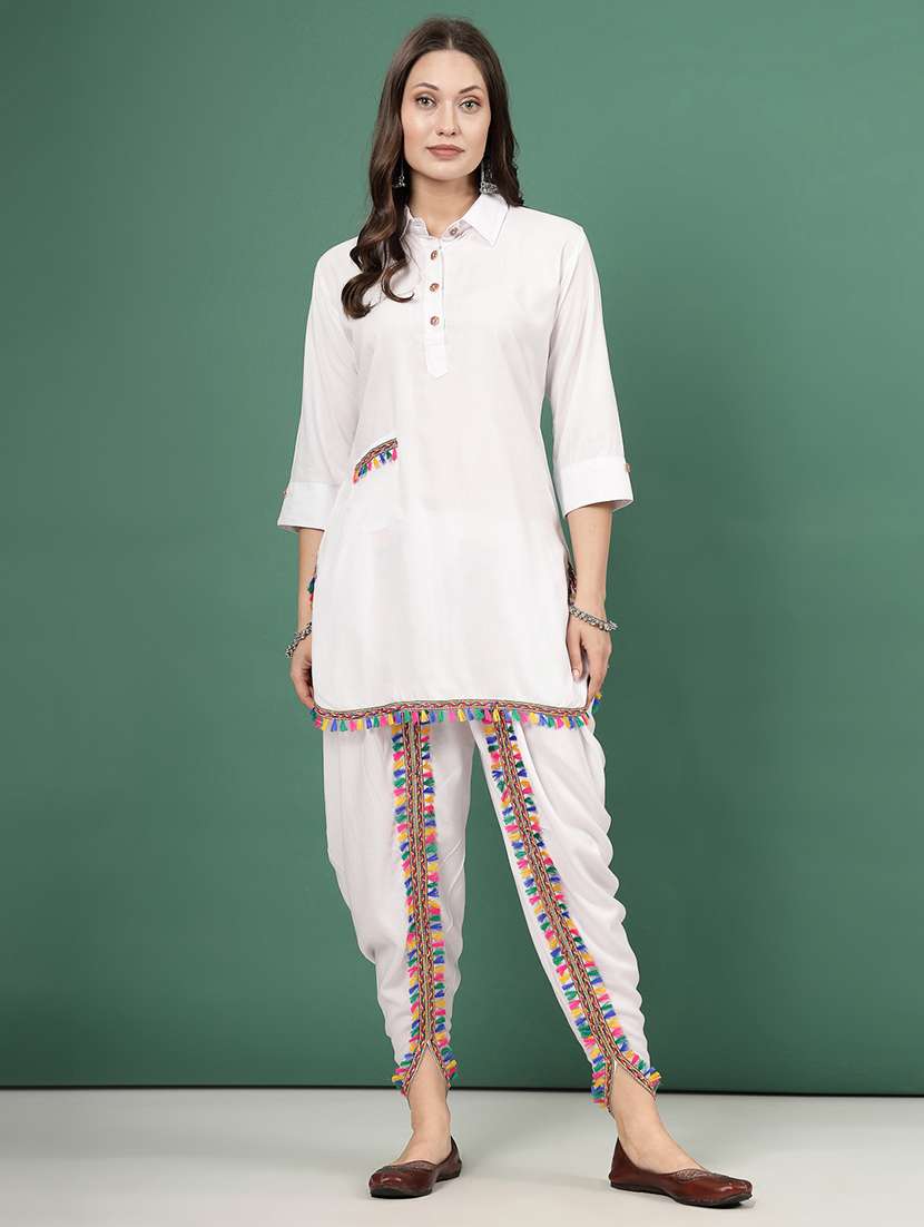 women white rayon dhotti and top co-ord set - 21496587 -  Zoom Image - 0