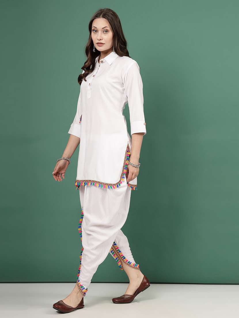 women white rayon dhotti and top co-ord set - 21496587 -  Standard Image - 3