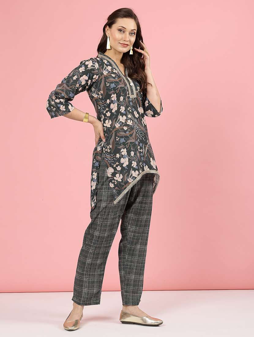 women bottle green silk blend top and trouser co-ord set - 21496589 -  Standard Image - 3